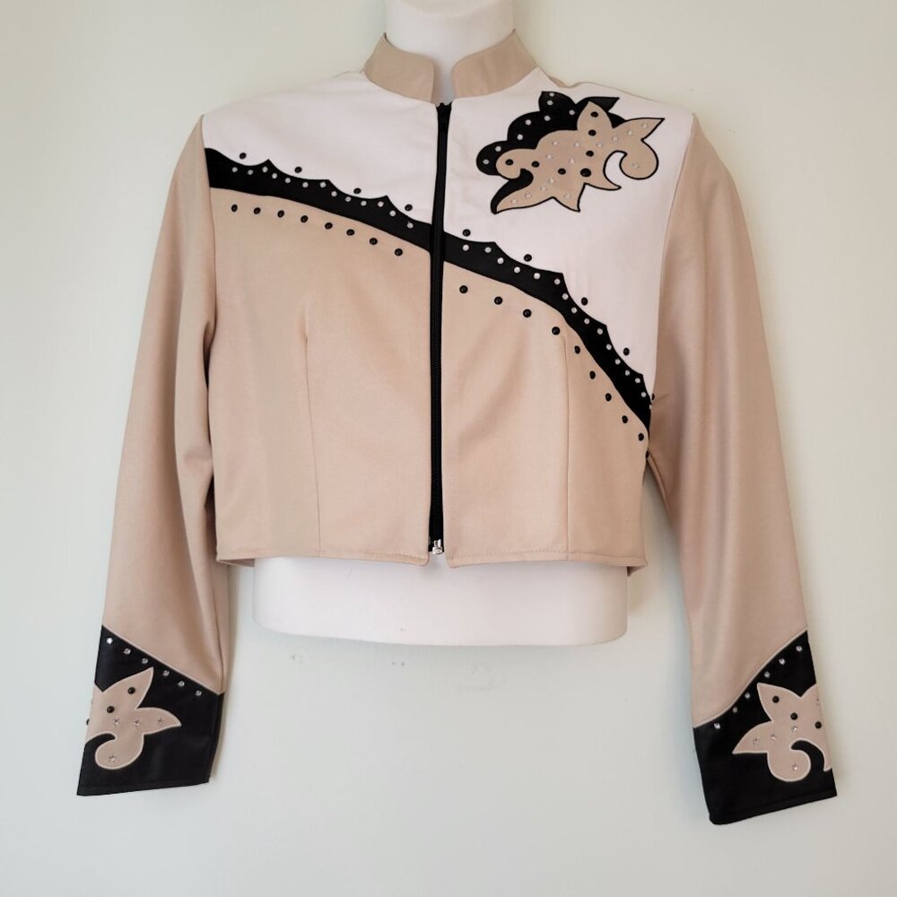 1849 Authentic Ranchwear Tan Black Embellished Crop Jacket L‎ Horse Show